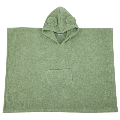 EKO Baumwoll-Poncho mit Kapuze und Öhrchen Olivgrün 75x120 cm