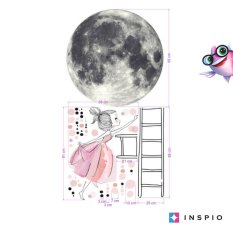 Αυτοκόλλητο τοίχου - Φεγγάρι και κορίτσι σε μια σκάλα
