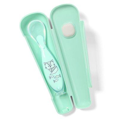 BABYONO Cuillère en silicone avec couvercle vert 6m+