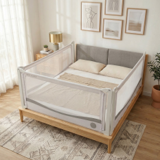 Barierka do łóżka Monkey Mum® Premium – 140 cm – jasnoszara – rozpakowana