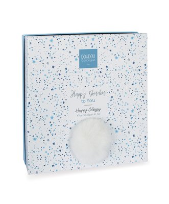 Doudou Geschenkset blauw - konijntje met vierkante doek 25 cm