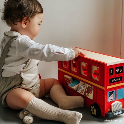 Bigjigs Toys Leseni avtobus z živalmi