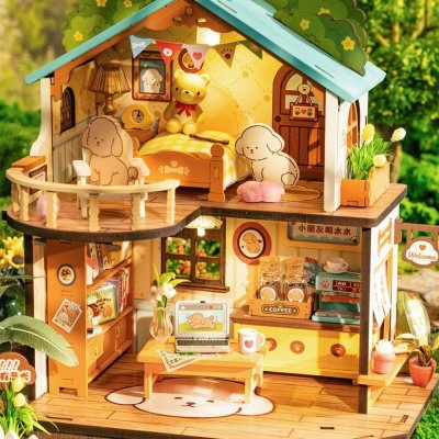 RoboTime 3D houten modelbouwpuzzel Miniatuur poppenhuis Puppyhuis