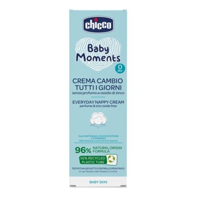 CHICCO Krema za otroško zadnjico Baby Moments brez parfuma za vsak dan 100ml, 0m+