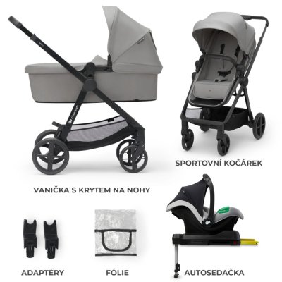 KINDERKRAFT Carrinho de Bebé Combinado 4 em 1 Newly Classic Grey + Mink PRO