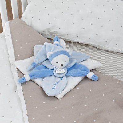 Doudou Ajándékkészlet - plüss szundikendő kék maci 24 cm