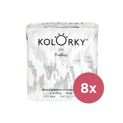 KOLORKY DAY Pieluchy jednorazowe eko, piórka L (8-13 kg) 152 szt. - MAGAZYN MIESIĘCZNY