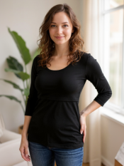 Koszulka do karmienia piersią Kateřina, rękaw 3/4, czarna