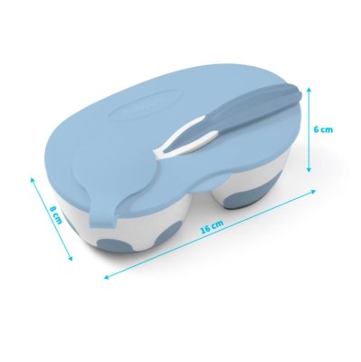 BABYONO Schüssel 2 in 1 verschließbar, mit Löffel 200+150 ml blau 6m+