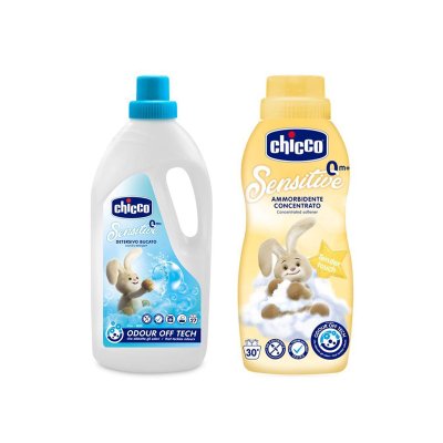 CHICCO Prostriedok prác detský Sensitive 1,5 l + Aviváž konc. Jemný dotyk 750 ml