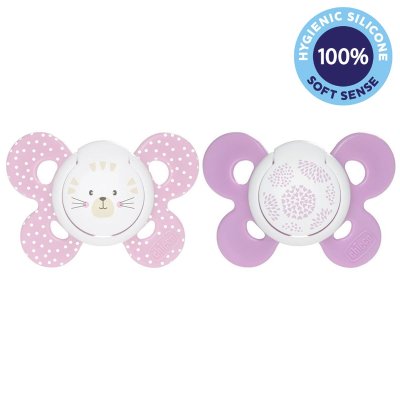 CHICCO Schnuller Physio Comfort Silikon 6-16m Mädchen - Katze/Punkte 2 Stk.