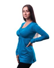 Těhotenská a kojicí tunika Anička, dlouhý rukáv, tmavý tyrkys