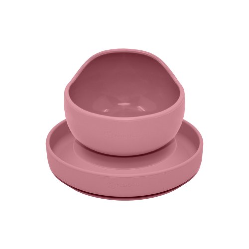 PETITE&MARS Set da pranzo in silicone TAKE&MATCH 2 pezzi piatto + ciotola Dusty Rose 6m+