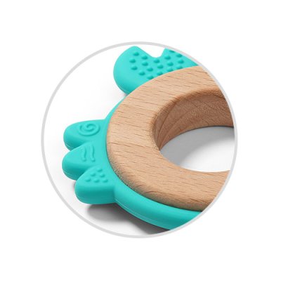 BABYONO Krabbenbeißring aus Holz und Silikon