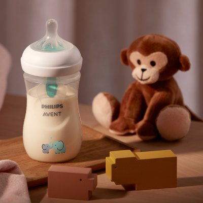 Garrafa Philips AVENT Natural Response com válvula AirFree 260 ml, 1m+, elefante