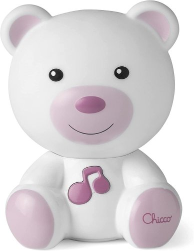 CHICCO Nočna lučka glasbeni medvedek roza 0m+
