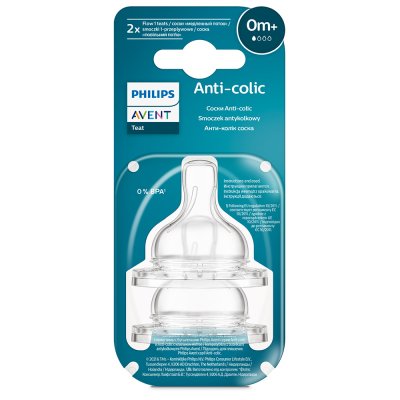 Philips AVENT Suzetă pentru biberon Anti-colici flux nou-născut 0m+, 2 buc