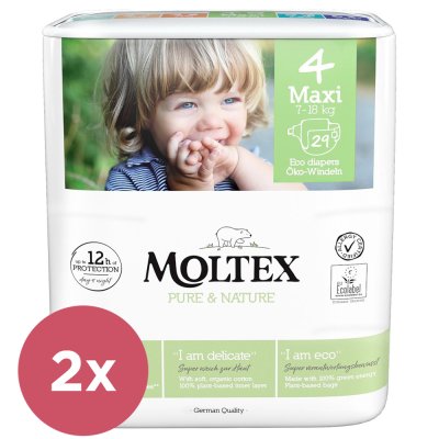 2x MOLTEX Pure&Nature Wegwerfwindeln 4 Maxi (7-18 kg) 29 Stk