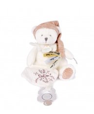 Doudou Dárková sada Plyšový medvídek s úchytem na dudlík a dečkou růžový 20 cm