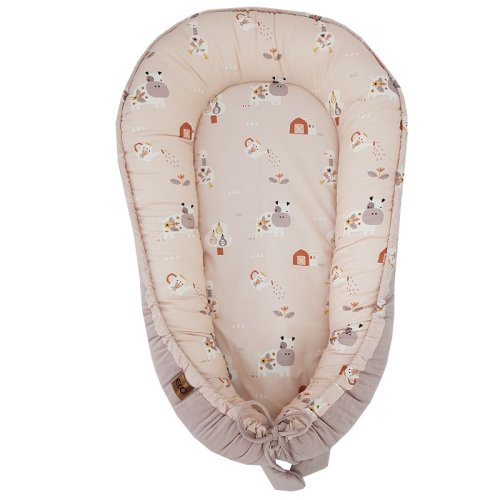 ECO Nest for baby VELVET My farm Powder pink 90x60 cm