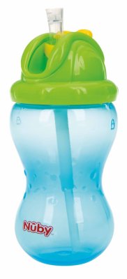 NUBY Non-flowing mug with folding straw and 360 ml, 12 m+ blue