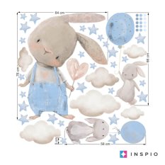 Stickers muraux - Stickers bleu clair avec des lapins et des étoiles