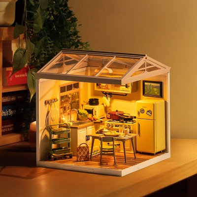 Puzzle 3D en bois RoboTime Miniature Maison de poupée Cuisine Happy Meals