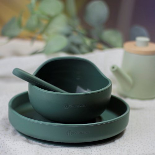 PETITE&MARS TAKE&MATCH dining silicone set 4 pcs Misty Green 6m+