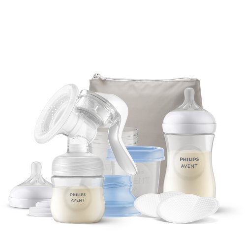 Philips AVENT Tire-lait manuel, kit de démarrage + 60 coussinets d'allaitement jetables