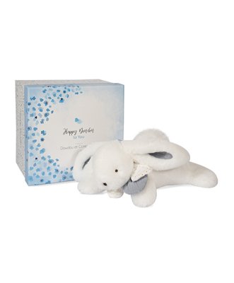 Set cadou Doudou - Iepuraș de pluș cu ciucure alb 25 cm