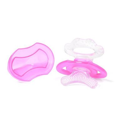 BABYONO Anneau de dentition en silicone sans BPA en forme de tétine avec couvercle rose 3 mois+