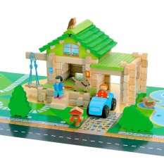 Jeujura Jeu de construction en bois 80 pièces Ma première maison avec voiture