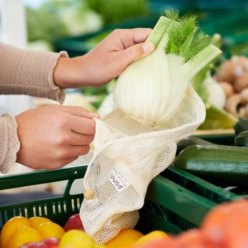 Biobaumwoll-Netztasche für Obst, Gemüse und Brot, 7-teilig