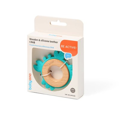 BABYONO Krabbenbeißring aus Holz und Silikon