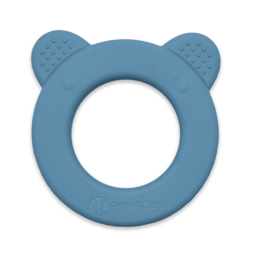 PETITE&MARS Silicone teether with rattle Beary Petrol Blue 0m+