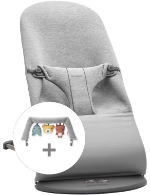BABYBJÖRN Babywippe Bliss Hellgrau 3D Jersey mit Spielzeug Soft Friends