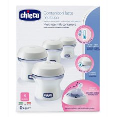 CHICCO Recipientes multiusos para leche materna con accesorio para biberón Natural Feeling, 4 piezas