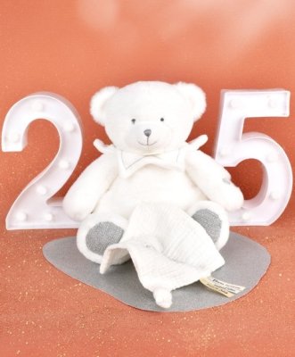Doudou Conjunto de presente Urso de peluche com manta 30 cm cinzento
