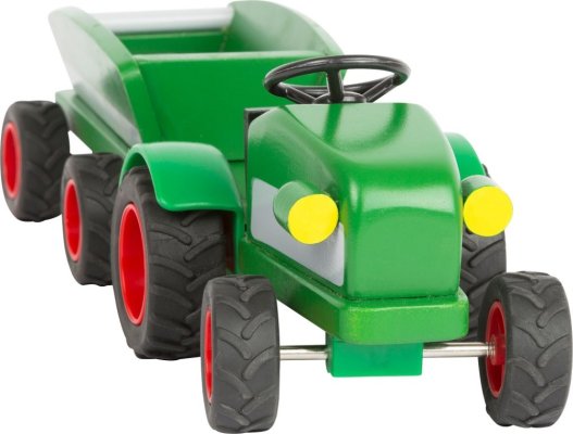 small foot Houten tractor met aanhanger groen
