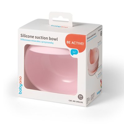 BABYONO Silicone bowl with suction cup - pink 6m+