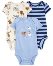 CARTER'S Body z krótkim rękawem Blue Animals dla chłopców, 3 sztuki, 12 m/rozmiar. 80