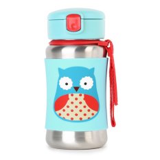 SKIP HOP Zoo Trinkflasche mit Strohhalm aus Edelstahl Eule 12m+