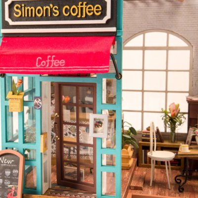 RoboTime 3D Holzpuzzle Miniatur Puppenhaus Café