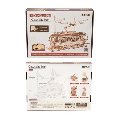 RoboTime Drewniane Mechaniczne Puzzle 3D Tramwaj