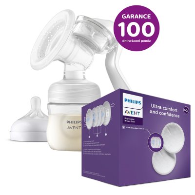 Prsna črpalka Philips AVENT. milk manual + blazinice za prsi za enkratno uporabo 60 kos