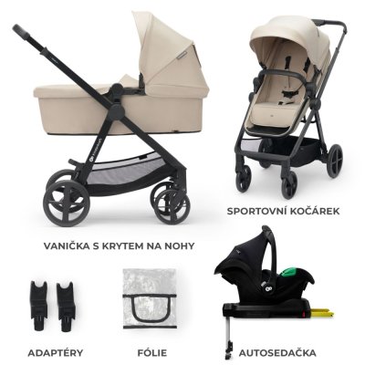 KINDERKRAFT Kombi-Kinderwagen 4in1 Newly Classic Beige + Mink PRO