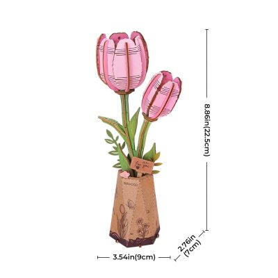 Puzzle 3D en bois RoboTime Tulipe rose