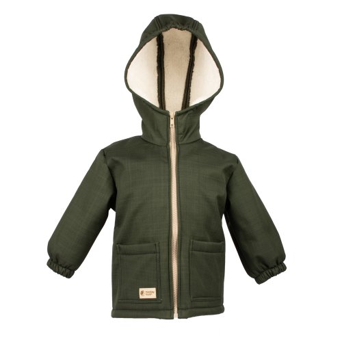 Jachetă de iarnă softshell pentru copii cu imitație blană de miel Monkey Mum® - Vânător kaki