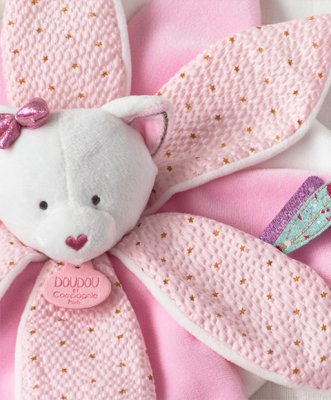 Doudou Presentförpackning - mjuk snuttefilt rosa katt 26 cm