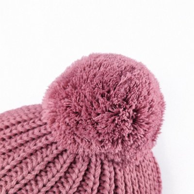 Mütze gestrickt Bindeband Bommel LA Outlast ® - altrosa